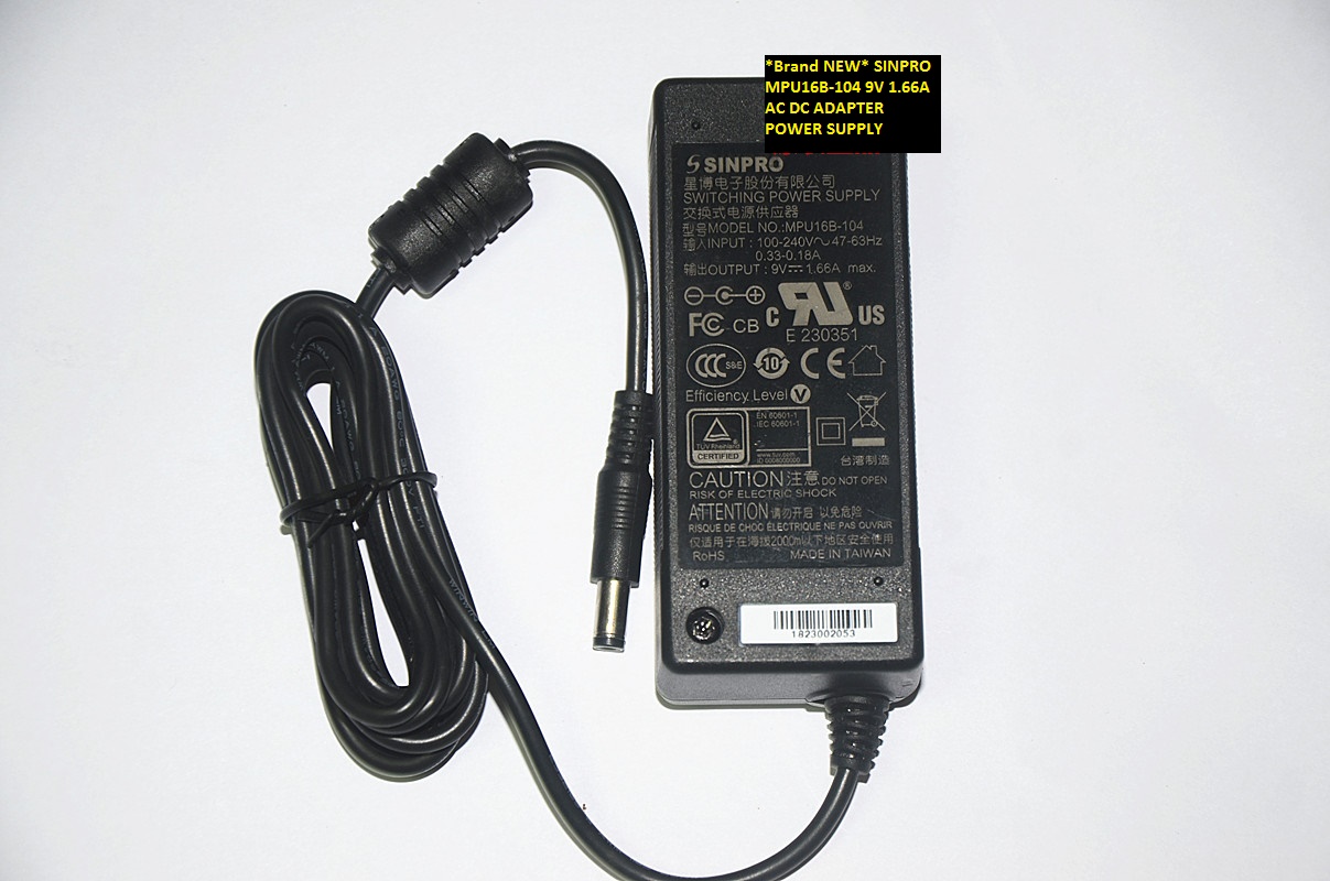*Brand NEW* 9V DC 1.66A SINPRO MPU16B-104 AC DC ADAPTER POWER SUPPLY